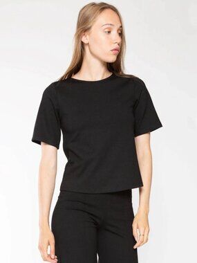Black Ponte Knit Short Sleeve Top Extended